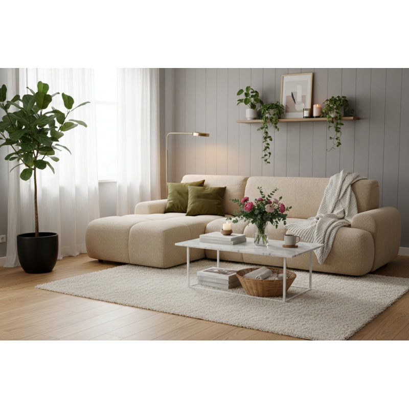 Bobby Corner Sofa 2,5 seater with sleeping function, Right Hand Facing, Light Brown
