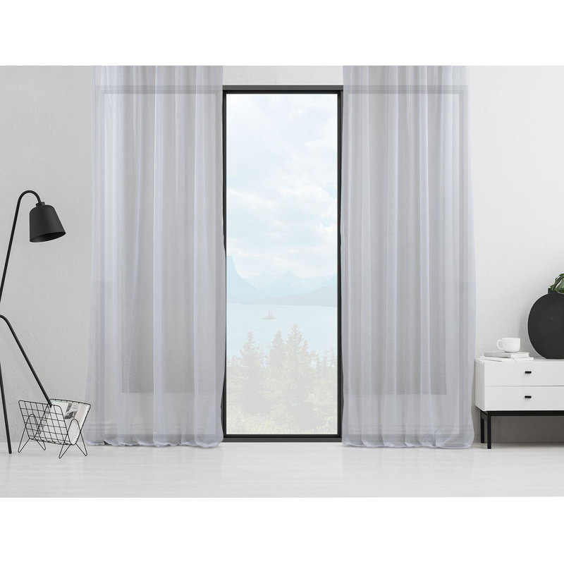 Sheer Curtain Panel Pair, White, 130cm Width x 375cm Drop