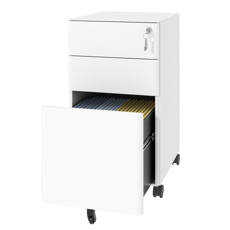 3 classeurs mobiles en blanc, tout en métal, roulettes pour faciliter les manœuvres, armoire de bureau, deux tiroirs peu profonds et un tiroir profond, entièrement assemblé, conception, 110 lb / tiroir, organisateur rapide blanc, mobilité, utilisation,