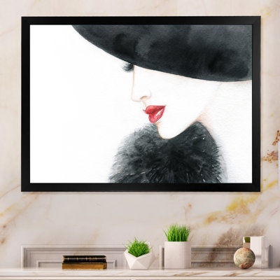 " Stylish Fashionista With Black Hat And Red Lips II "