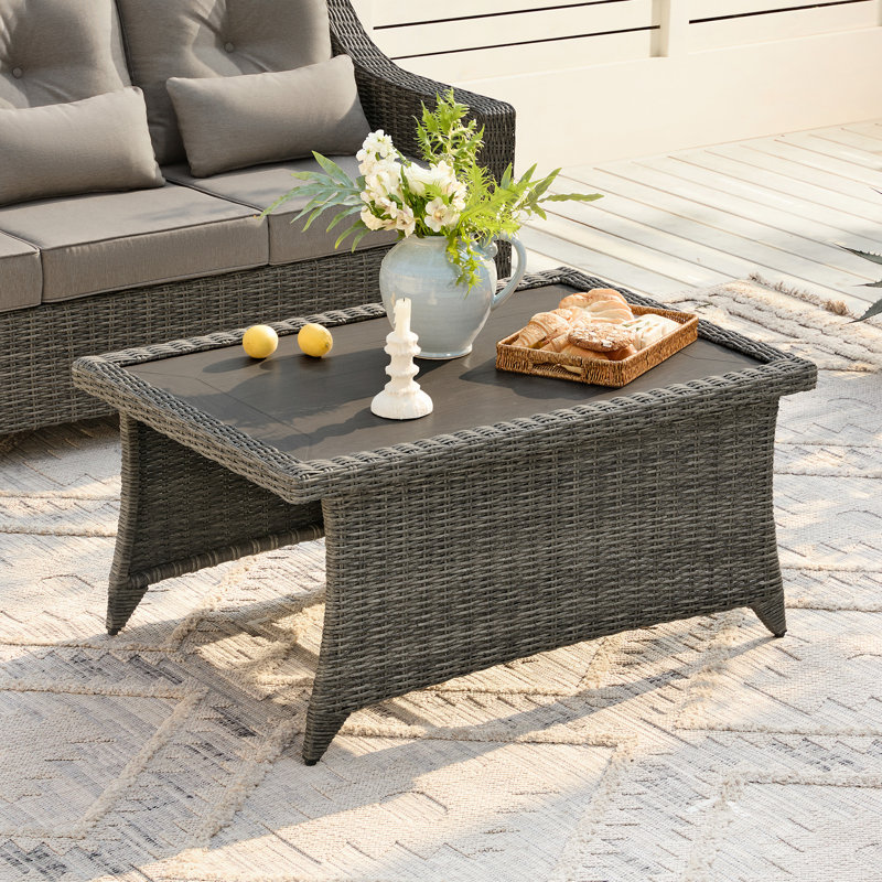 Keaisha Rectangular Outdoor Coffee Table, Gray (Mixed Color), Gray