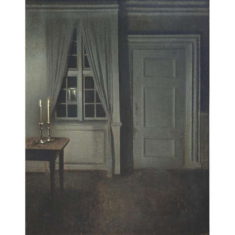 "Interior with Two Candles" par Vilhelm Hammershøi - Art mural sur toile tendue avec châssis, H 24 po x l 17 po