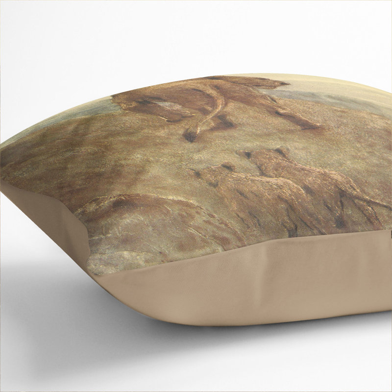Lion And Cubs By John Macallan Swan Square Throw Cushion, Stone, 40cm H x 40cm W x 15cm D