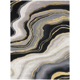Abstract Handmade Hand Tufted Viscose Area Rug in Beige/Black/Gray