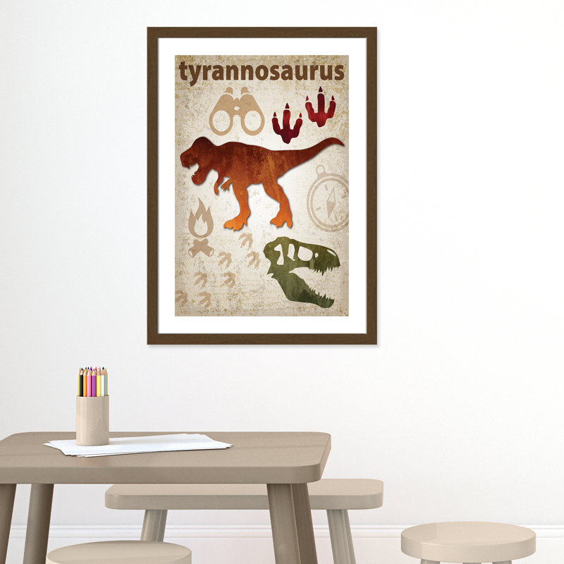Adhésif décoratif dinosaures - 01 pi, H 36,5 po x l 26,5 po x P 0,625 po, Encadré plat noyer