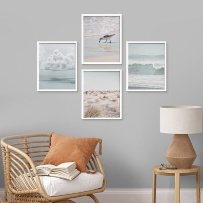 «Nautical Ocean Sea Beach Grass Mull», reproduction encadrée de 4 pièces