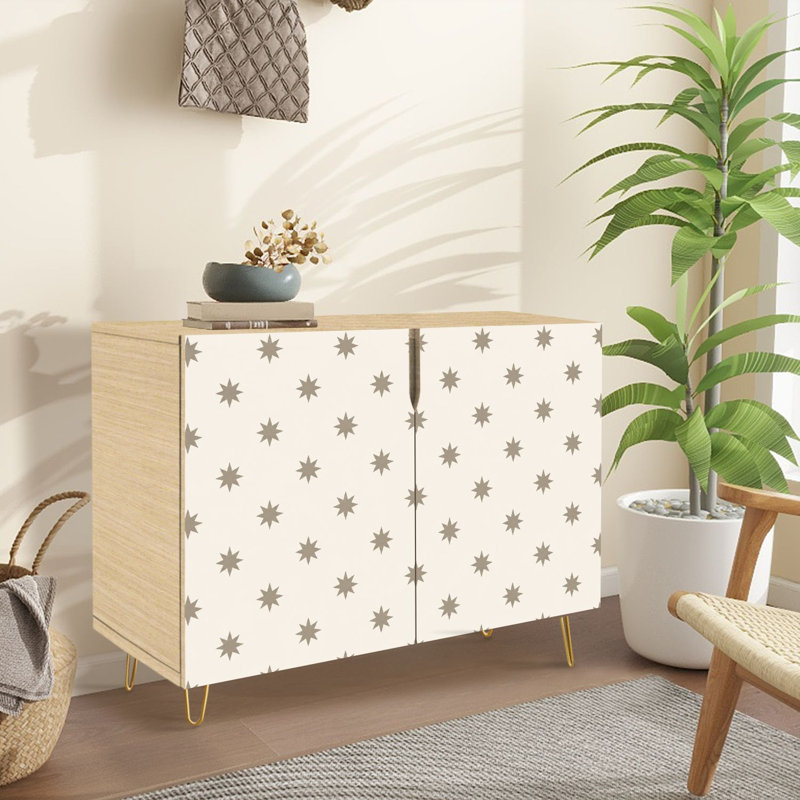 Buffet buffet avec rangement minimaliste à motif d'étoile beige avec 2 portes pour le salon et la cuisine