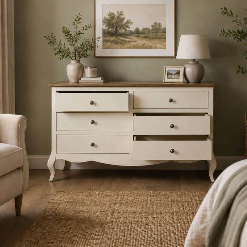 Satilla 130 cm W Chest of 6 Drawers, Ivory/Limed Oak
