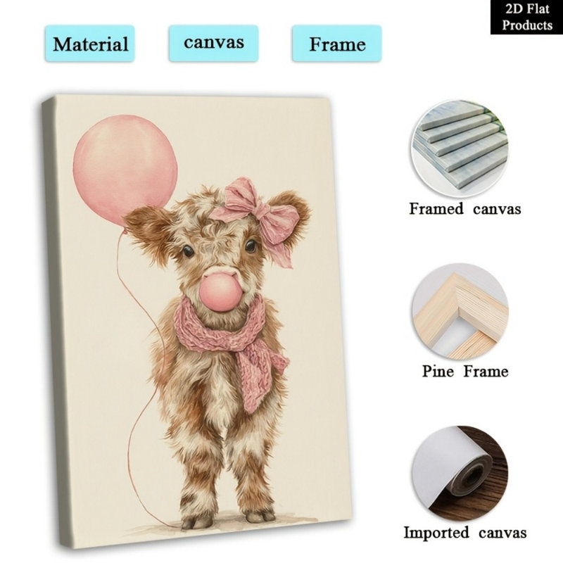 Art mural rose de vache Topbout - Décoration de ferme fantaisiste haut de gamme pour le salon, 36*24 inch (90*60*2cm)