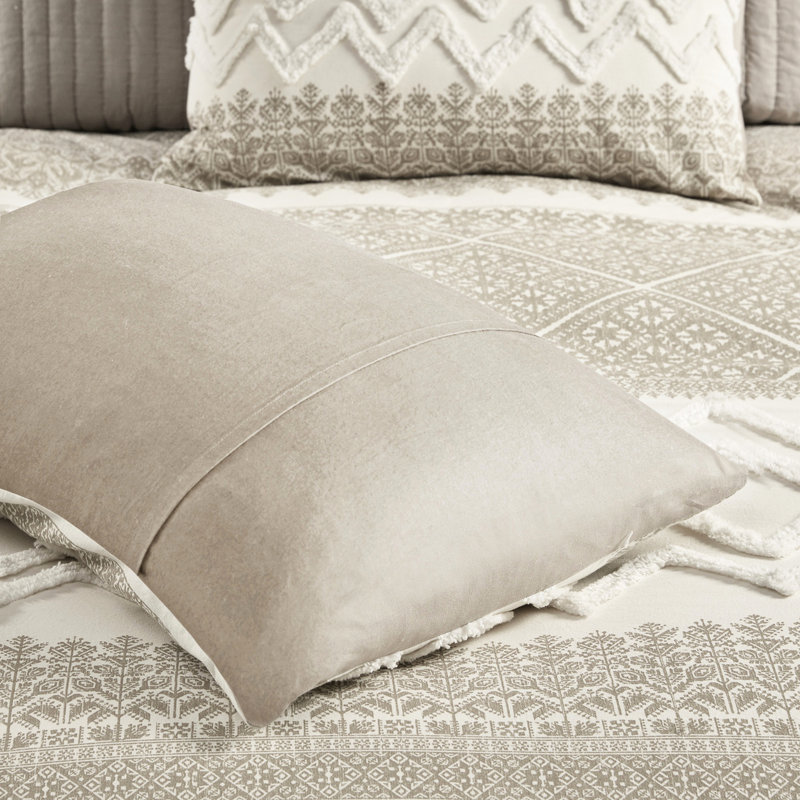 Housse de couette très grand / très grand en coton avec imprimé chenille, revers en taupe uni, attache de coin, fermeture à boutons, capitonnage 3 pièces lavable à la machine, motif