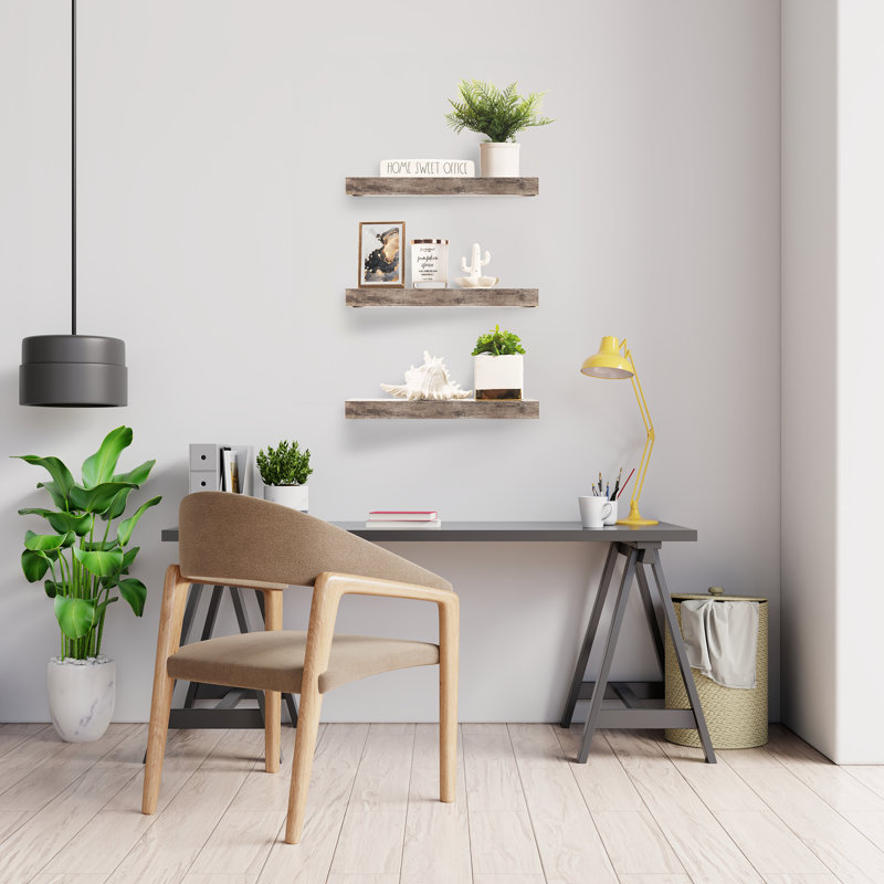 Sorbus 16" Long Floating Shelves with Invisible Mounting Set of 3, Gray