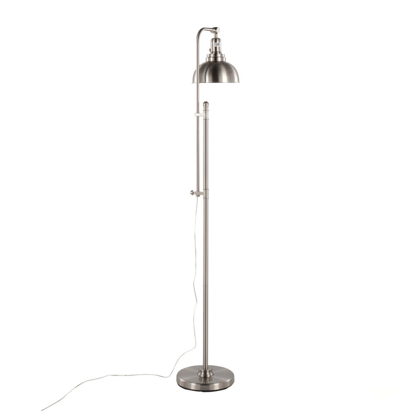Lampe sur pied industrielle en nickel Emery, hauteur réglable avec fabrication en métal robuste pour un éclairage moderne et confortable