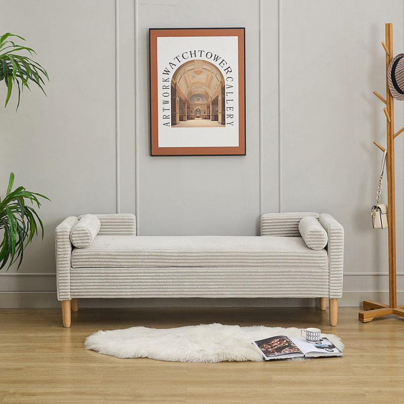 Banc de rangement rembourré avec couvercle rabattable, repose-pieds de fenêtre décoratif avec accoudoirs et dossier et 2 traversins