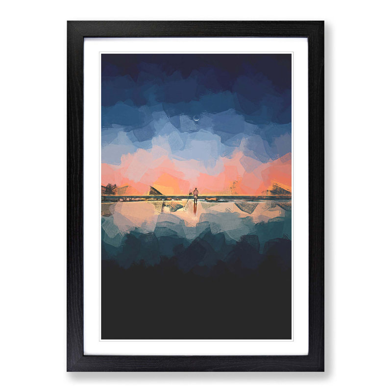 Standing Beneath the Moon in Abstract - Picture Frame Graphic Art Print, 36cm H x 27cm W x 2cm D, Black Framed