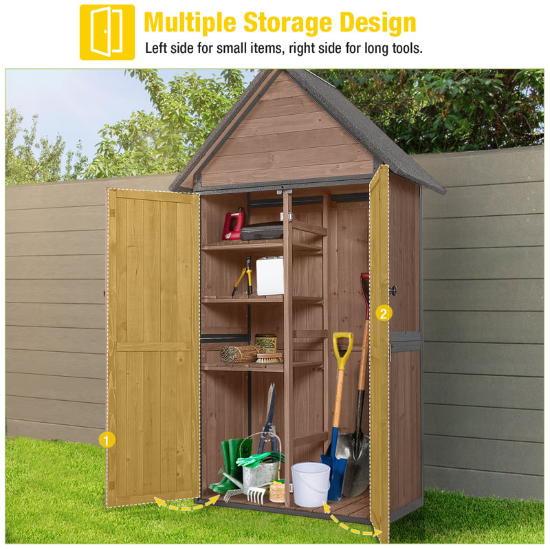 Dark Brown Fir Wood Outdoor Storage Shed with Shelving
