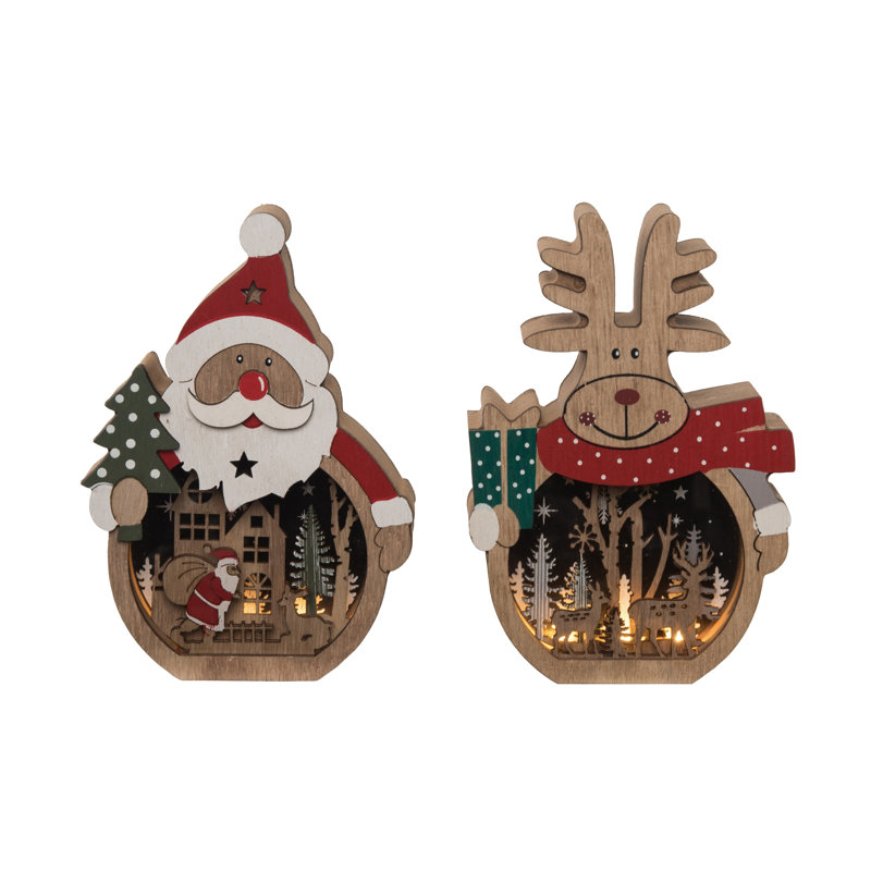 Ensemble de 2 décorations de Noël en panneau de fibres à densité moyenne illuminées et découpées au laser