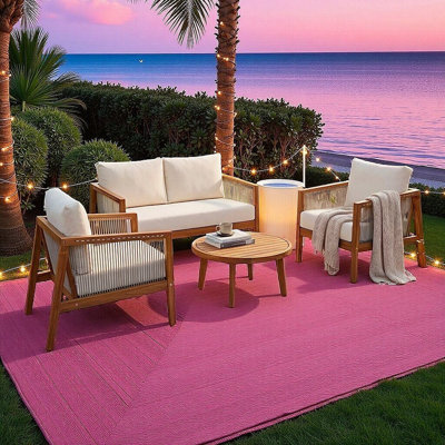 Outdoor 4-Piece Acacia Wood Sofa Set With Rope Accents, Weather-Resistant For Patio Deck