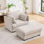 Très grand fauteuil d'appoint en chenille surdimensionné à assise profonde, méridienne rembourrée, repose-pieds avec rangement assorti et trois coussins décoratifs, parfait pour un appartement, une chambre à coucher ou un salon-559964527
