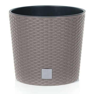 2 X RATO ROUND LOW Rattan Planters Mocca,200Mm