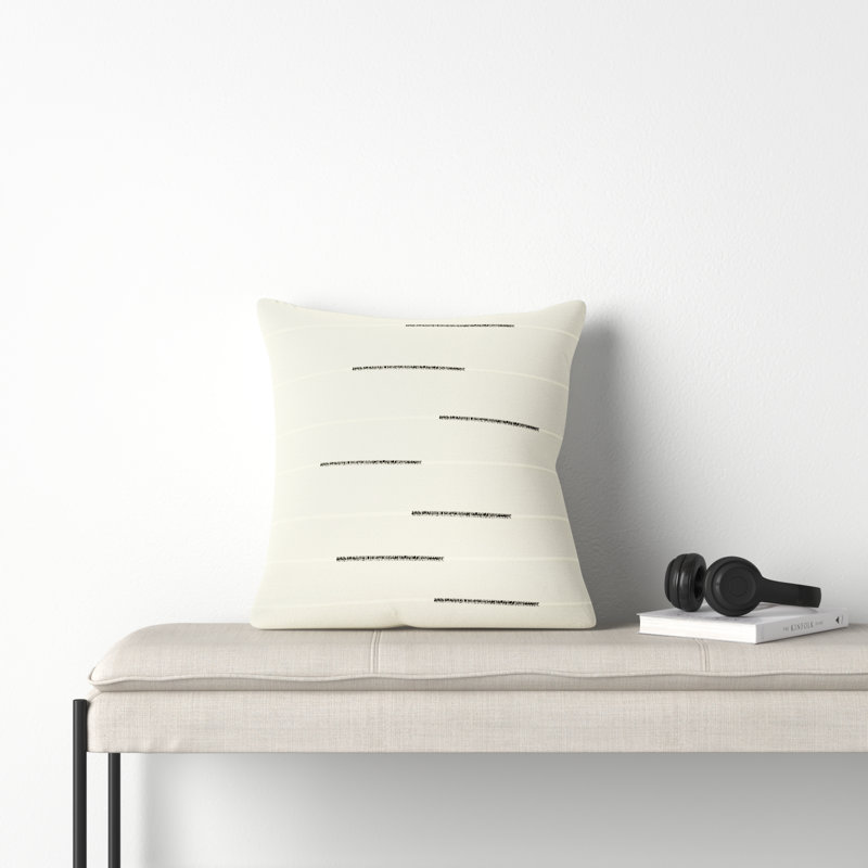 Oda Embroidered Cotton Throw Pillow, Ivory/Black