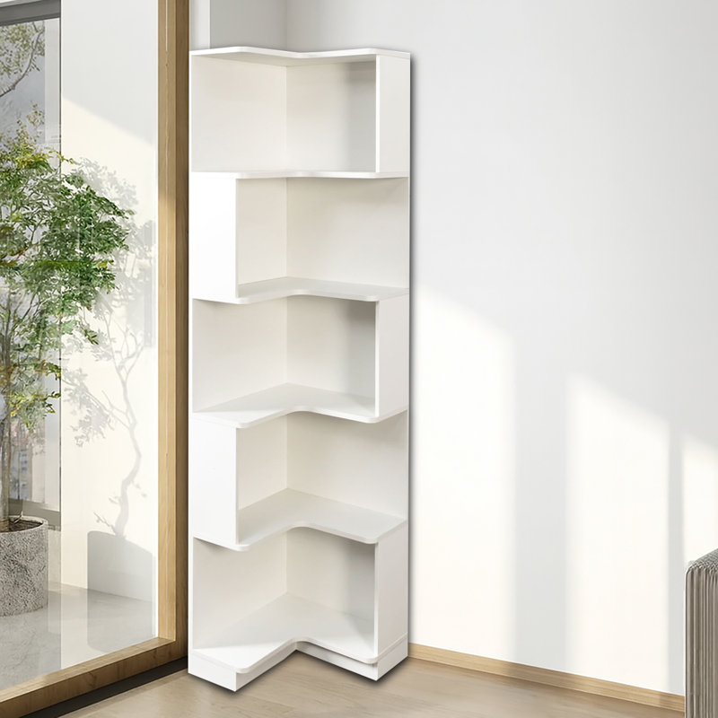 Grande vitrine d'angle avec tablettes ouvertes à 5 niveaux, organisateur de rangement autoportant peu encombrant pour la salle à manger, la salle de lecture et la chambre à coucher
