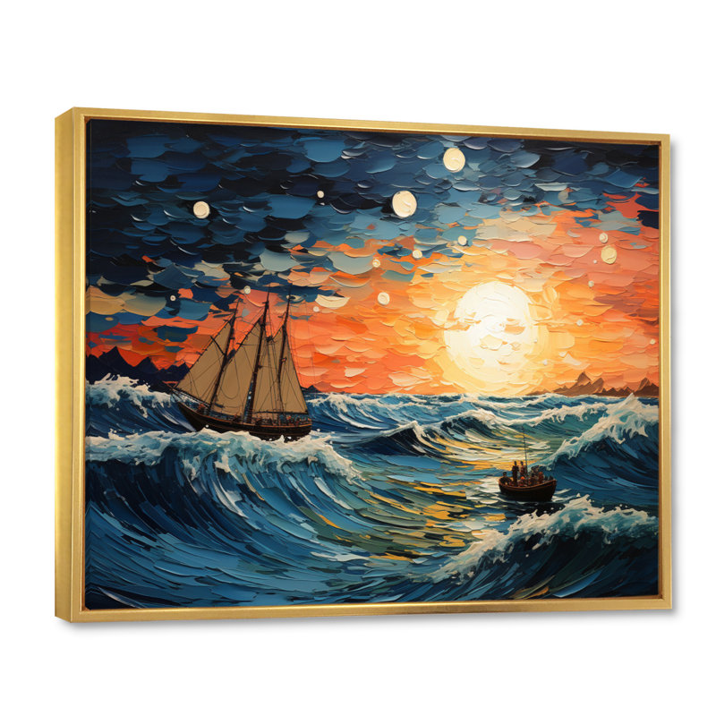 «Teal Orange Ocean Oceanic Odyssey Patchwork» sur toile, H 30 po x l 40 po x P 1,5 po, Cadre flottant doré