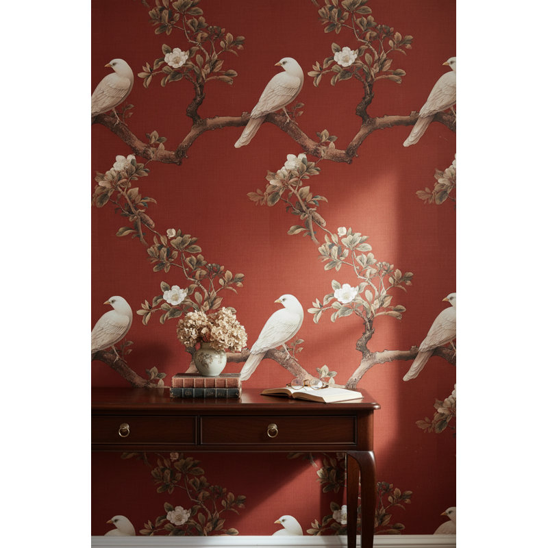 Papier peint floral oiseau rouge amovible double rouleau