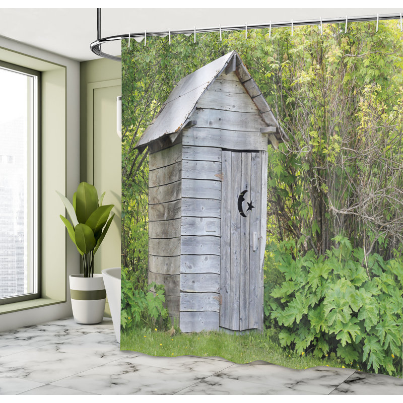 Ensemble de rideau de douche Outhouse + crochets, H 70 po x l 69 po