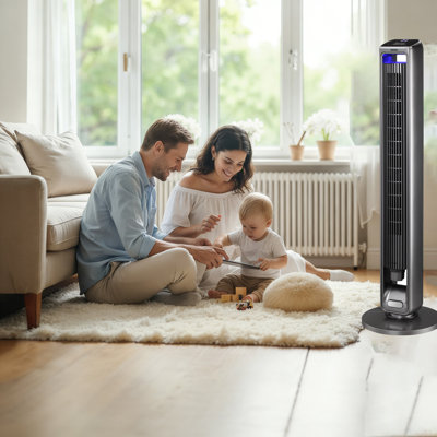 Forhonn Tower Fans for Home, 42" Standing Floor Fan with Remote & Aroma Box, 80° Oscillating Fan, 24 ft/s High Velocity, LED Display, 3 Speeds, 15H Timer, Quiet Bedroom Fan, Black