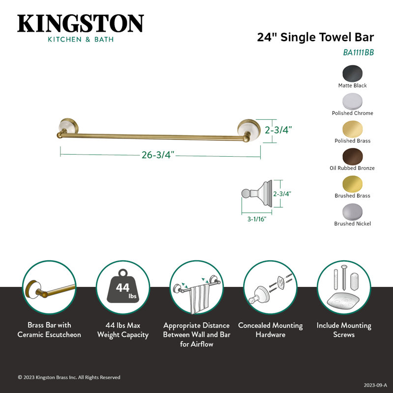 Kingston Brass Victorian 24-Inch Towel Bar, Matte Black