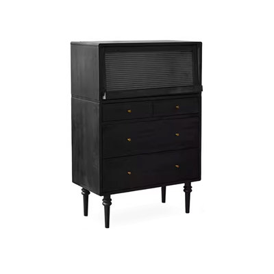 Commode en bois avec plusieurs tiroirs à porte rabattable
