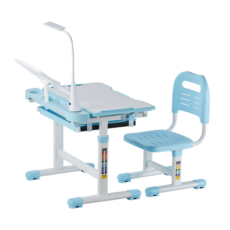 Chaise et ensemble de bureau pour enfants, lampe de table à hauteur réglable et bureau inclinable , Bleu