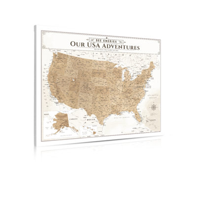 Toile, cartes des États-Unis pour décoration murale, carte à épingles décoratives pour marquer les voyages, grande impression de carte de voyage des États-Unis pour la maison, le bureau, le bureau et le véhicule récréatif, prête à être accrochée