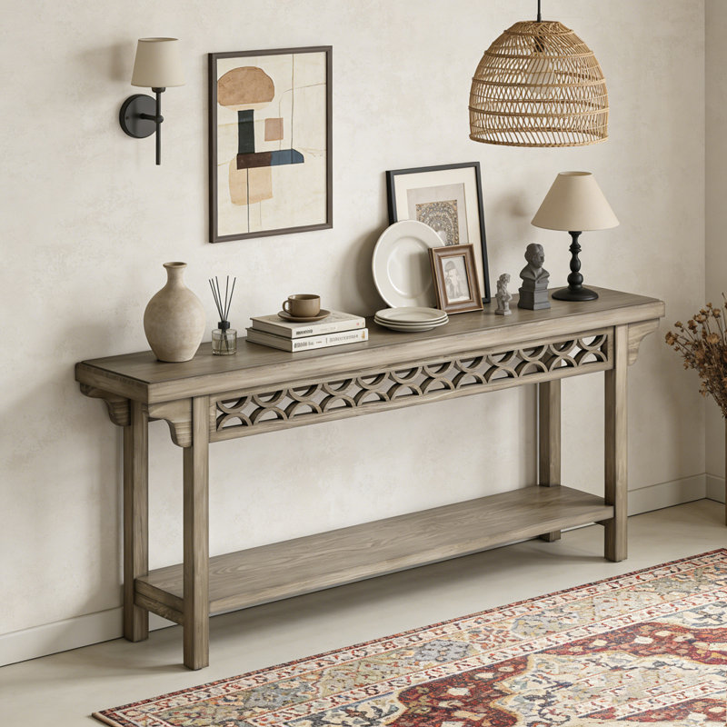 Farmhouse Narrow Wood Sofa Table with Storage, Grey