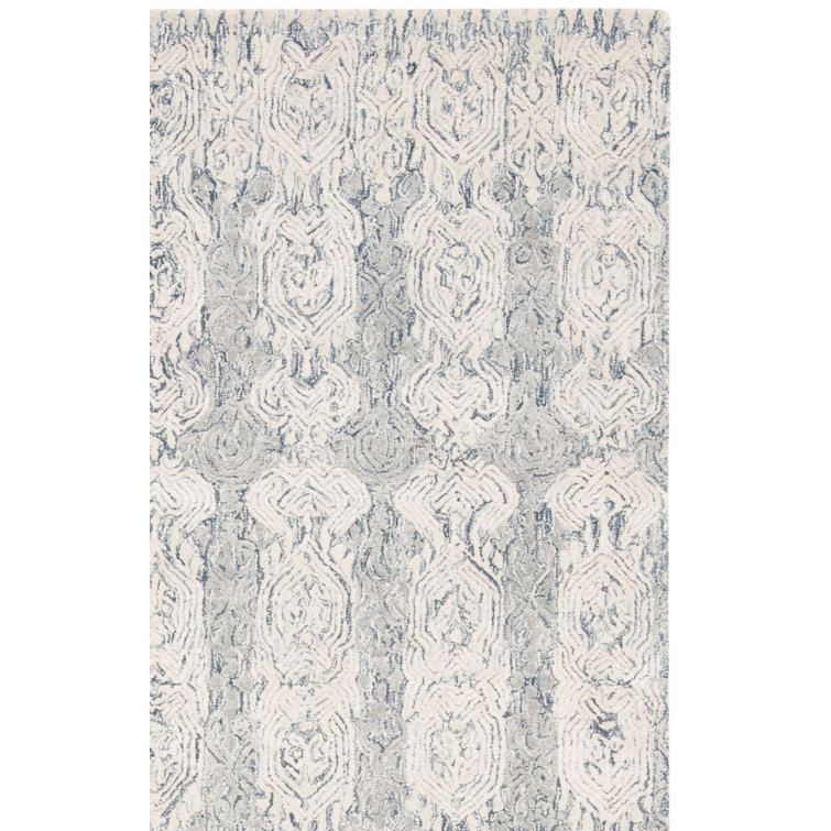 Samaniego Hand Tufted Viscose/Wool Geometric Rug in Ivory/Blue
