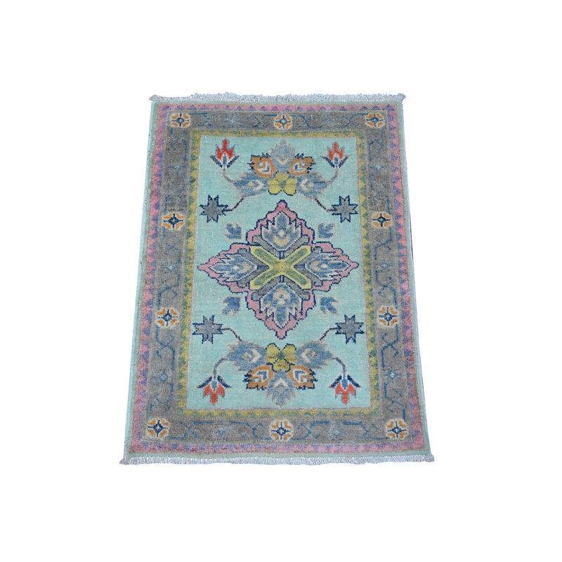 Tapis oriental fusion Kazak en laine noué à la main 2 pi 0 po x 2 pi 9 po Non Photo