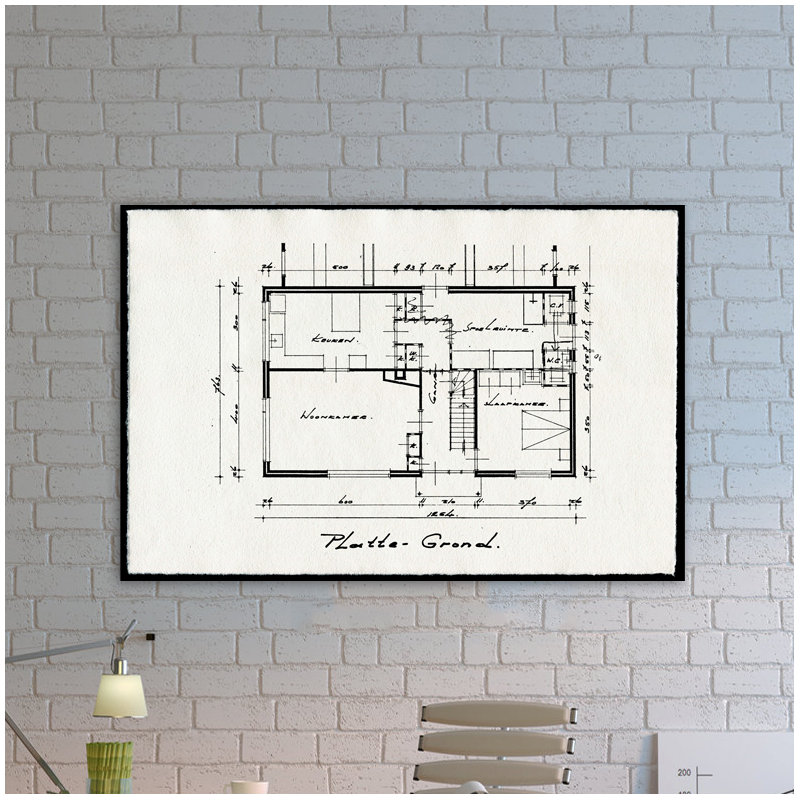 Dessins architecturaux ii-impression sur toile tendue, H 36 po x l 54 po