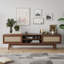 Meuble télé 75 po en rotin, meuble télé en bois avec rangement pour meuble télé, console multimédia Boho, centre de divertissement avec gestion des câbles