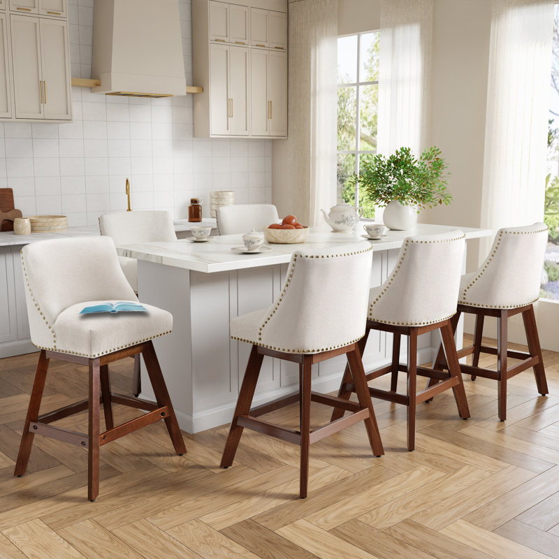 Tabourets de bar pivotants en tissu (lot de 6), Beige