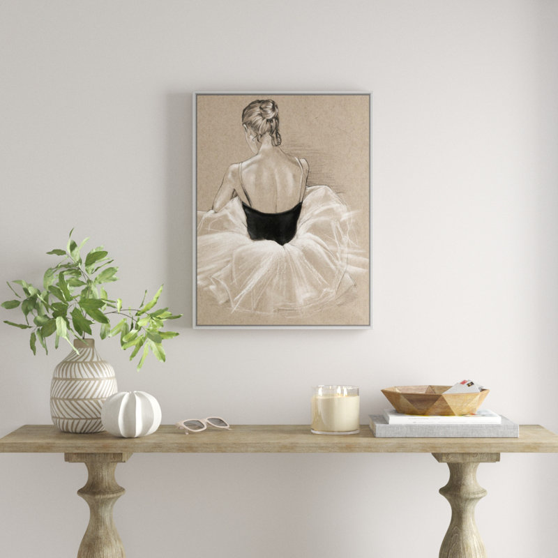 «Ballet Study II», peinture sur toile, H 41,7 po x l 31,7 po x P 1,75 po, Cadre flottant blanc