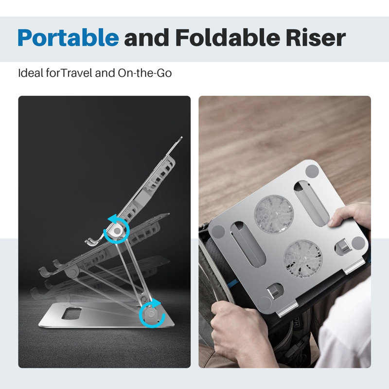 Support de refroidissement réglable pour ordinateur portable avec 2 ventilateurs silencieux et éclairage RVB, alliage d'aluminium et conception ergonomique pliable, argent