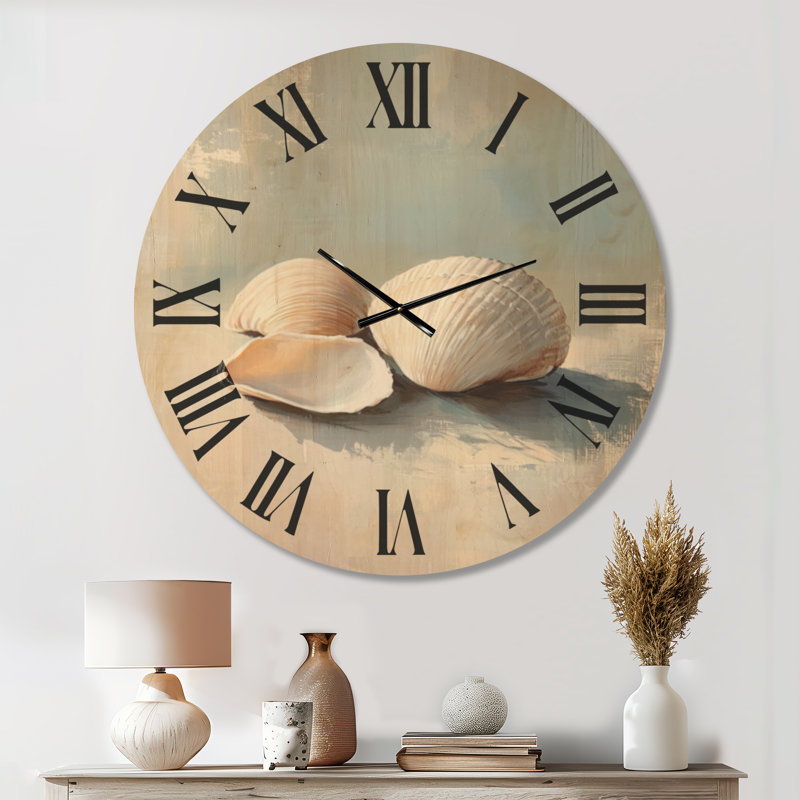 Horloge murale côtière « Coquillages du rivage », imprimée sur bois, Très grand