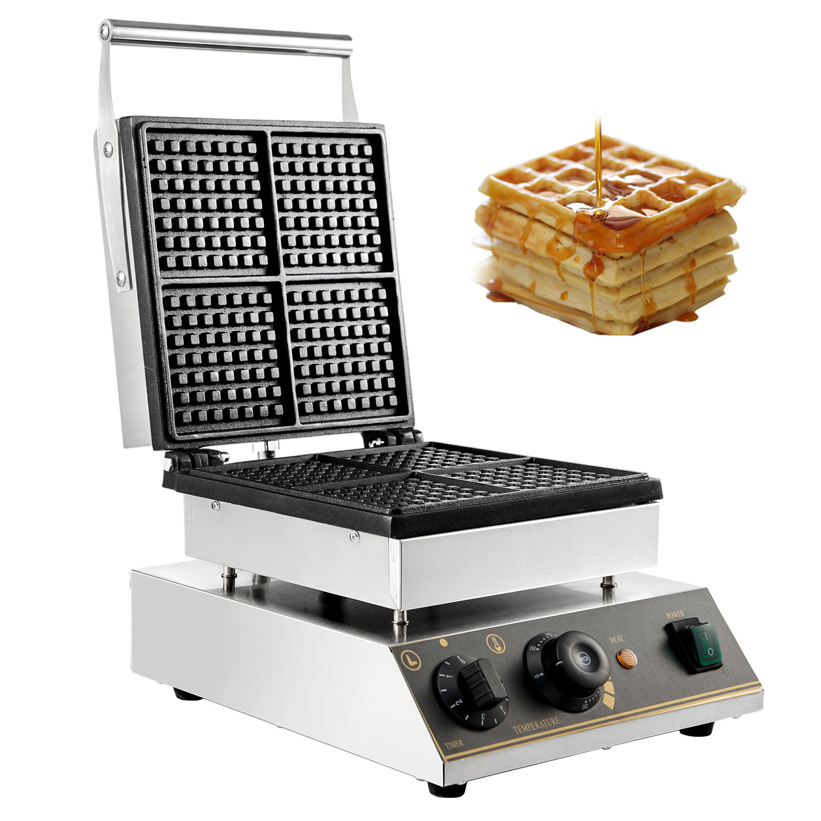 CucinaPro Four Square Belgian Waffle Maker, xl Stainless Steel