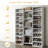 46-Pair White Shoe Rack, 14-Tier Open Cubby Cabinet, 47″ Wide Modern Entryway/Closet/Living Room Organizer, 23 Shelves