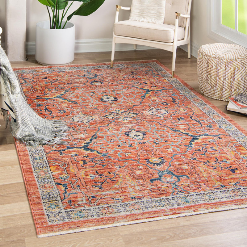 Tapis traditionnel Opel rouge brique / orange, Rectangle 6 pi x 9 pi 2 po