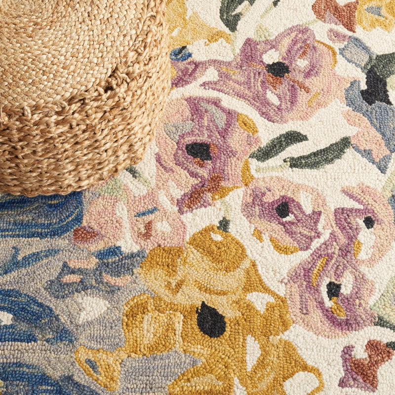 Jardin Hand Tufted Wool/Cotton Floral Rug in Pink/Ivory, Square 6"