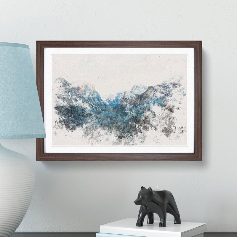 Winter In Yosemite Valley Watercolour - Framed Print, Walnut, 45cm H x 63cm W x 2cm D