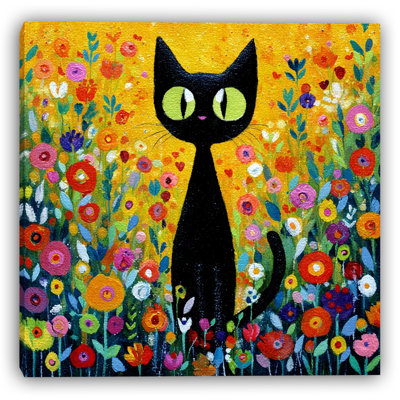 «Bright Eyes Cat in Flowers III», art mural sur toile tendue