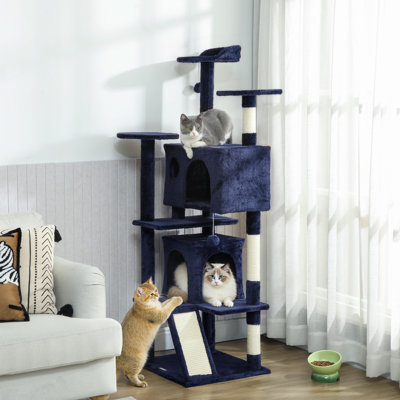Tour pour arbre à chat 54 po avec poteaux à griffer, condos pour chat, bleu foncé