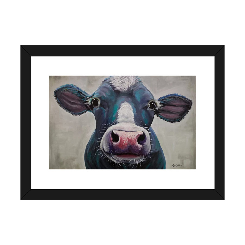 Vache-Clara belle par hippie Hound studios-impression, Blanc, H 24 po x l 32 po x P 1 po, Papier encadré noir